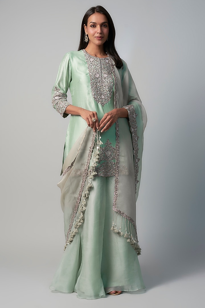 Aqua Organza Wedding Sharara Set by Prisho at Pernia's Pop Up Shop