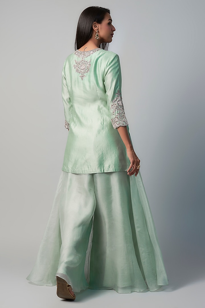 Aqua Organza Wedding Sharara Set by Prisho at Pernia's Pop Up Shop