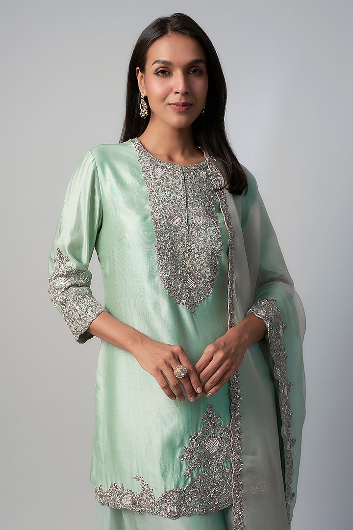Aqua Organza Wedding Sharara Set by Prisho at Pernia's Pop Up Shop