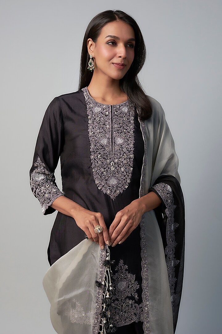 Black Organza Wedding Sharara Set by Prisho at Pernia's Pop Up Shop
