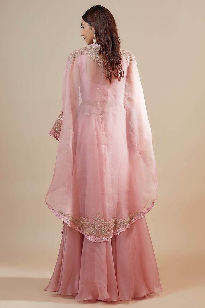 Pink Organza Zari Embroidered Cape Set by Prisho at Pernia's Pop Up Shop