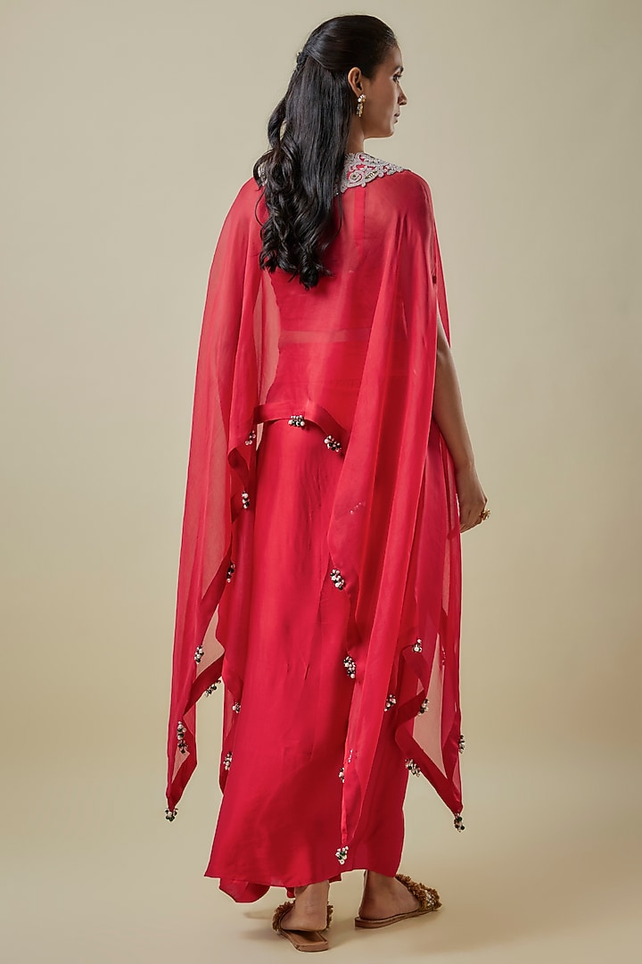 Red Organza Dori Work A-Line Kaftan Set by Prisho at Pernia's Pop Up Shop