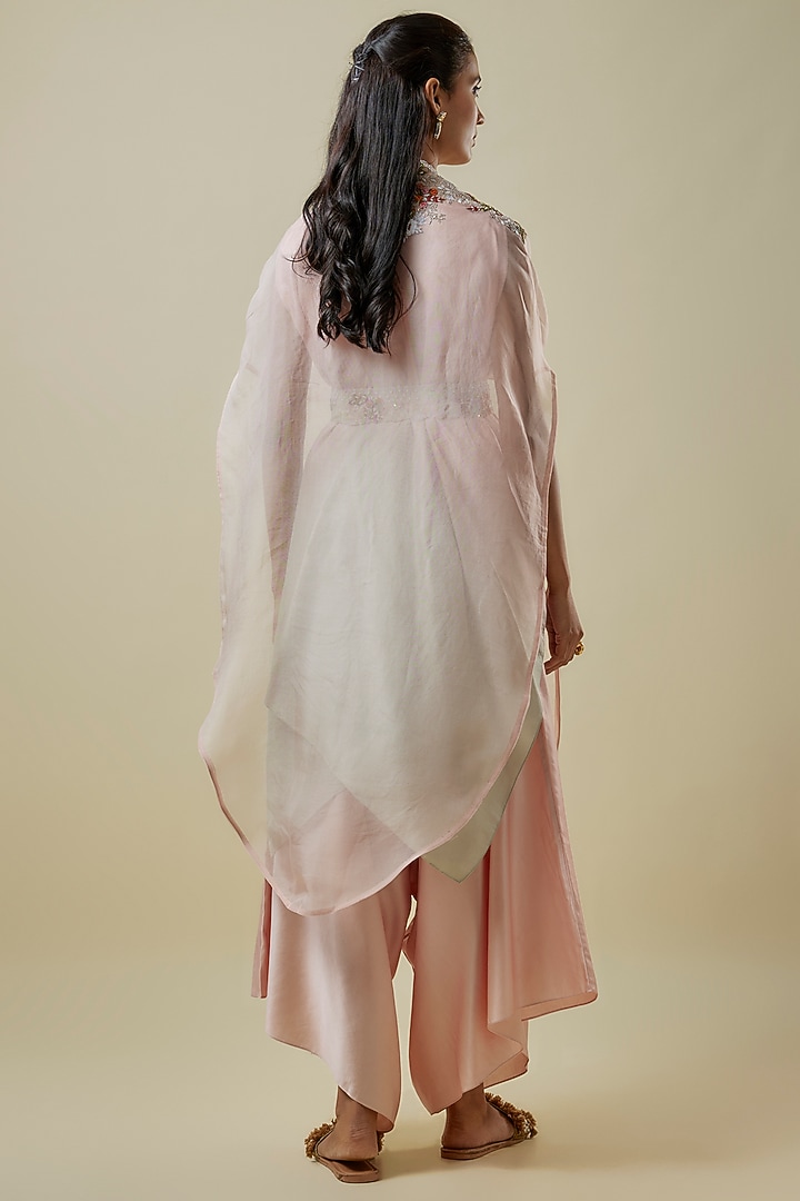 Flamingo Pink Organza Thread Work Cape Set by Prisho at Pernia's Pop Up Shop