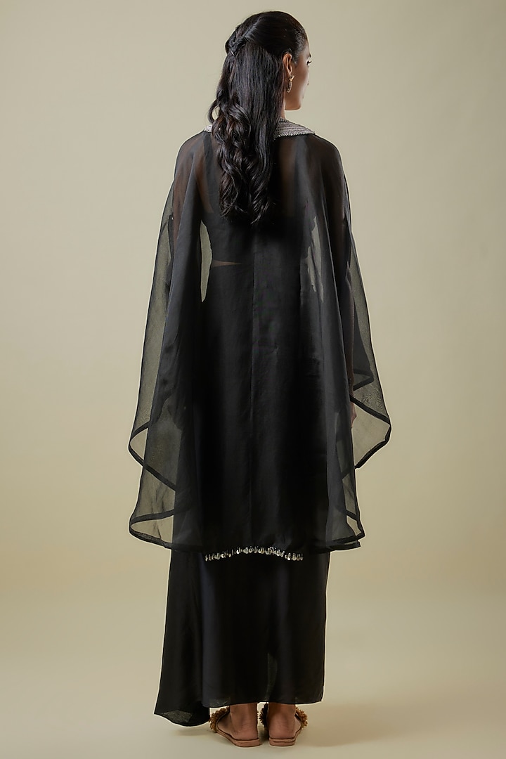 Black Organza Dori Work Umbrella Kaftan Set by Prisho at Pernia's Pop Up Shop