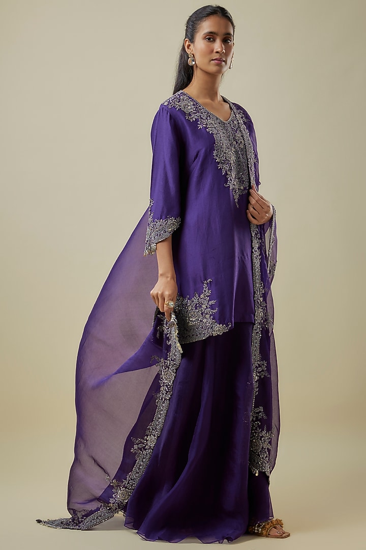 Purple Silk Zari Work Wedding Sharara Set by Prisho at Pernia's Pop Up Shop