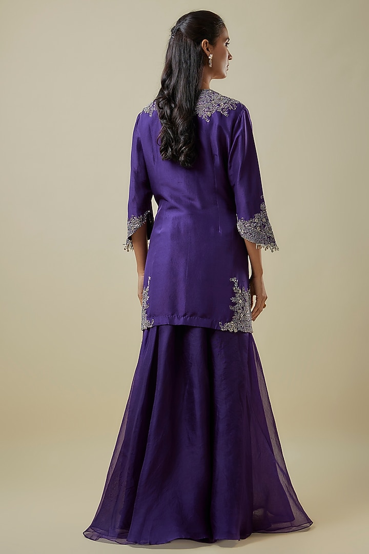 Purple Silk Zari Work Wedding Sharara Set by Prisho at Pernia's Pop Up Shop