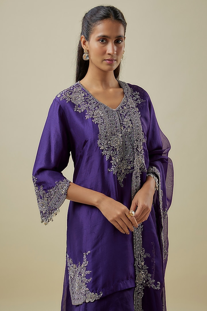 Purple Silk Zari Work Wedding Sharara Set by Prisho at Pernia's Pop Up Shop