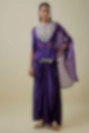 Purple Organza Resham Work Umbrella Kaftan Set by Prisho at Pernia's Pop Up Shop