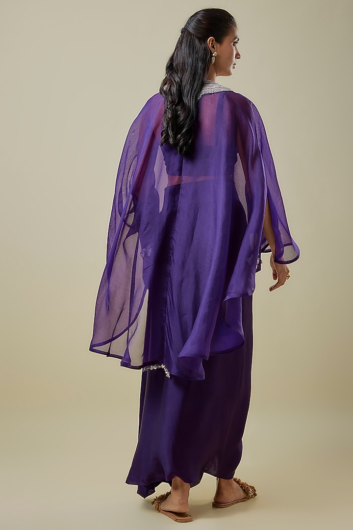 Purple Organza Resham Work Umbrella Kaftan Set by Prisho at Pernia's Pop Up Shop