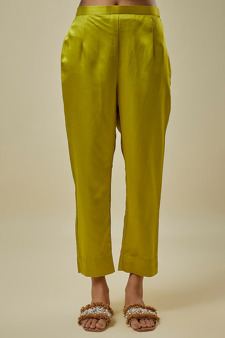 Lime Green Silk Resham Work Kurta Set by Prisho at Pernia's Pop Up Shop