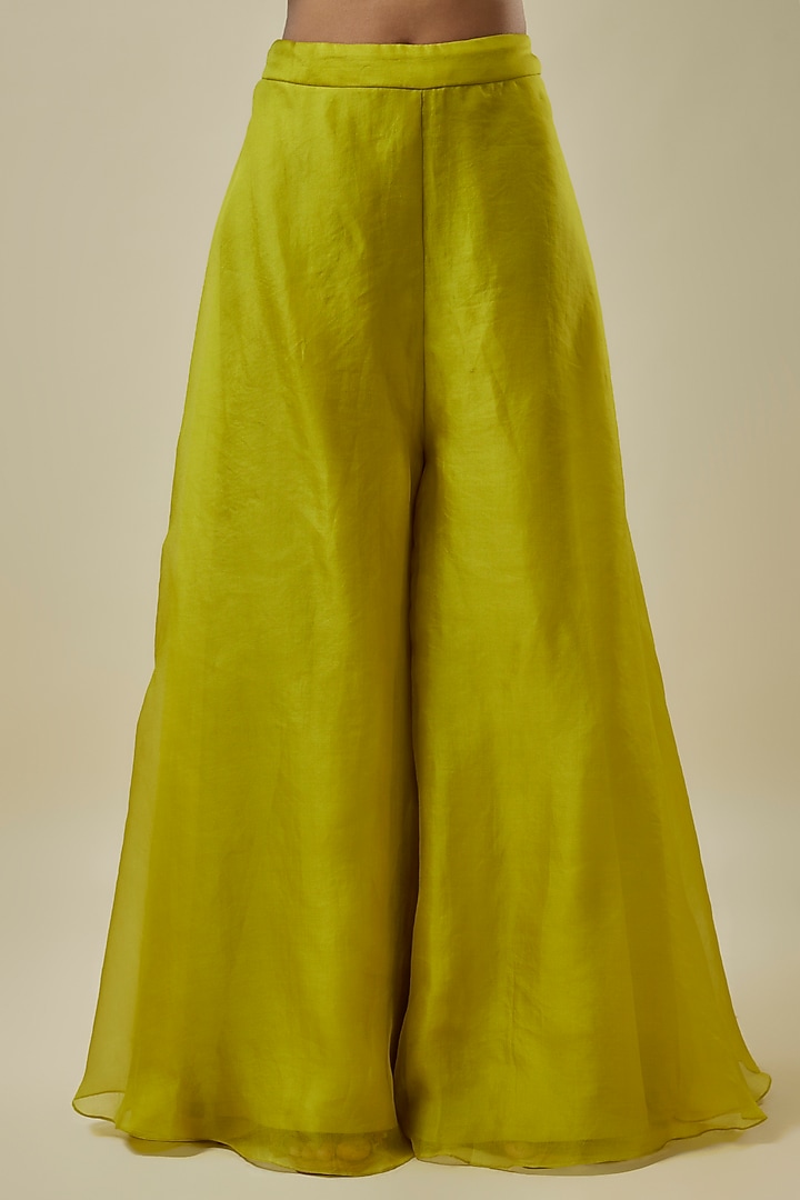 Lime Green Silk Dori Work Wedding Sharara Set by Prisho at Pernia's Pop Up Shop