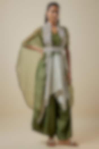 Green Organza Resham Work Cape Set by Prisho at Pernia's Pop Up Shop