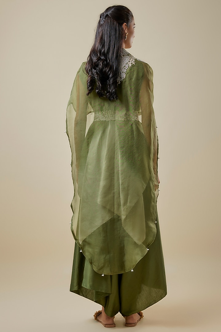 Green Organza Resham Work Cape Set by Prisho at Pernia's Pop Up Shop