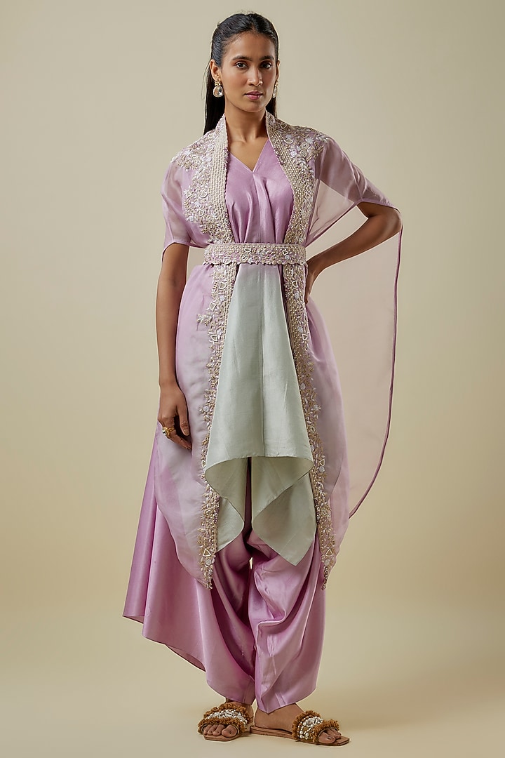 Lilac Organza Resham Work Cape Set by Prisho at Pernia's Pop Up Shop