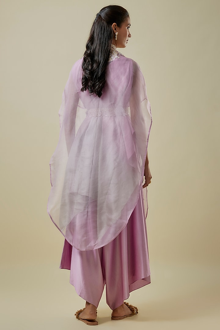 Lilac Organza Resham Work Cape Set by Prisho at Pernia's Pop Up Shop