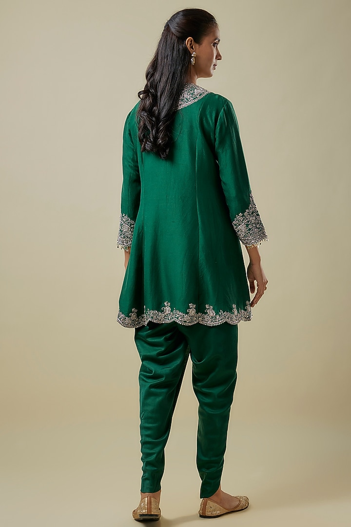 Bottle Green Silk Zari Work Kurta Set by Prisho at Pernia's Pop Up Shop