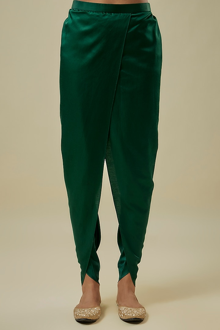 Bottle Green Silk Zari Work Kurta Set by Prisho at Pernia's Pop Up Shop