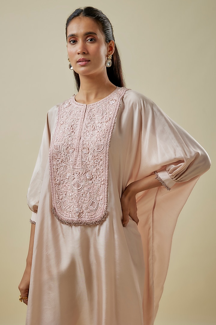 Flamingo Habutai Silk Resham Work Kaftan Set by Prisho at Pernia's Pop Up Shop