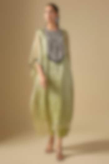 Sea Green Crushed Tissue Maal Work Kaftan Set by Prisho at Pernia's Pop Up Shop