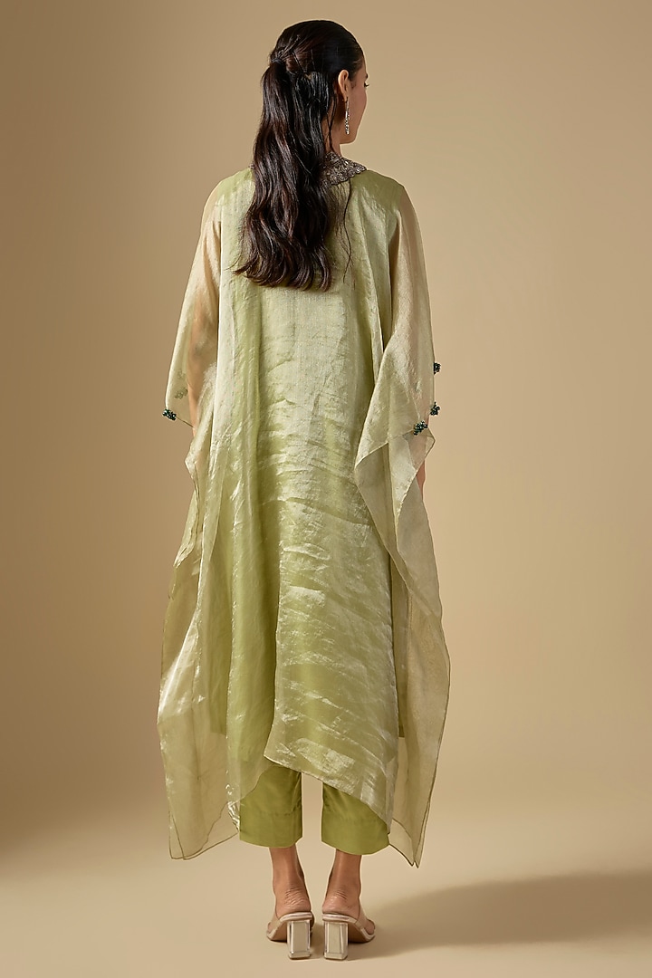 Sea Green Crushed Tissue Maal Work Kaftan Set by Prisho at Pernia's Pop Up Shop