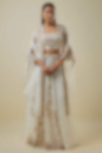 Ivory Organza Resham Work Kalidar Skirt Set by Prisho at Pernia's Pop Up Shop
