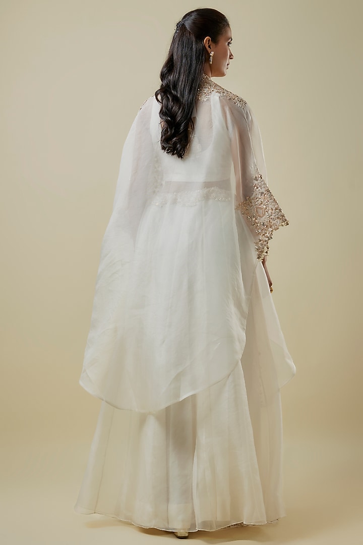 Ivory Organza Resham Work Kalidar Skirt Set by Prisho at Pernia's Pop Up Shop