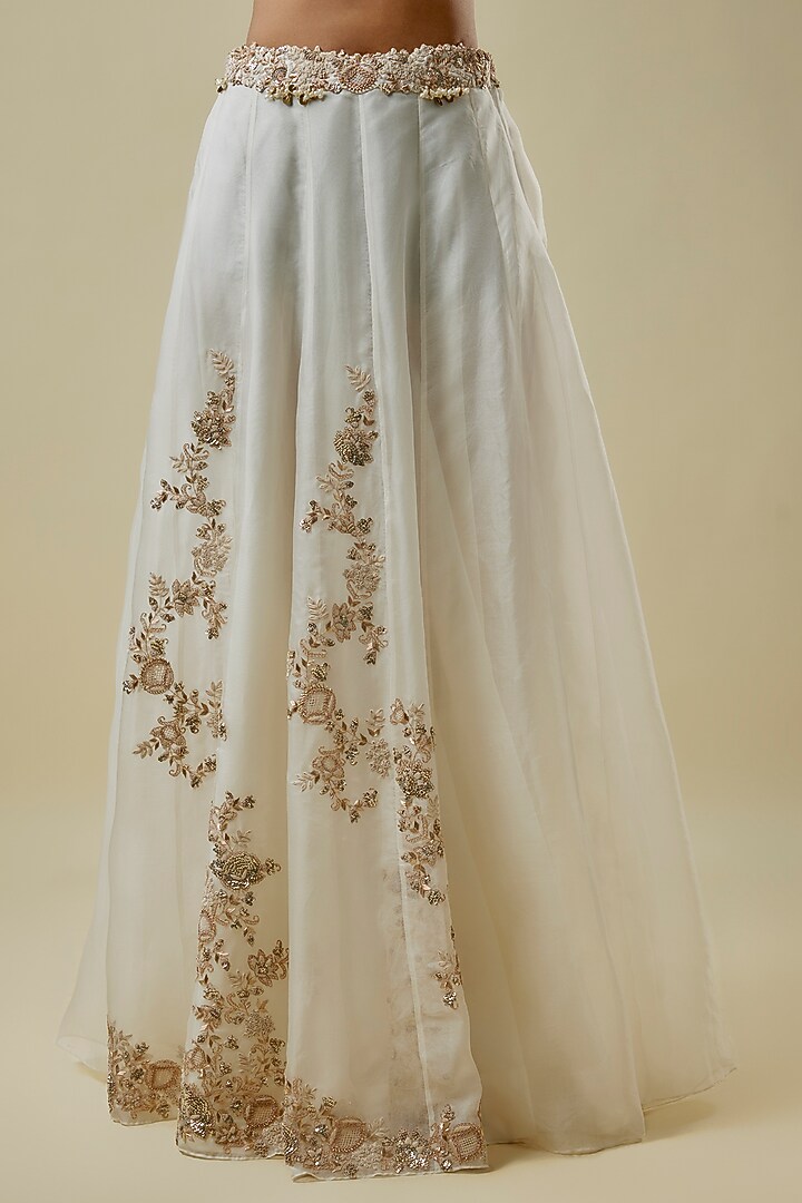Ivory Organza Resham Work Kalidar Skirt Set by Prisho at Pernia's Pop Up Shop