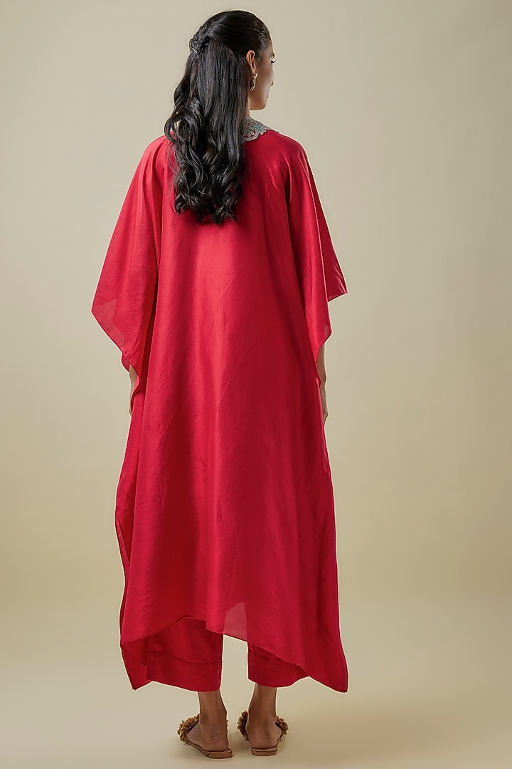Red Silk Dori Work Kaftan Set by Prisho at Pernia's Pop Up Shop