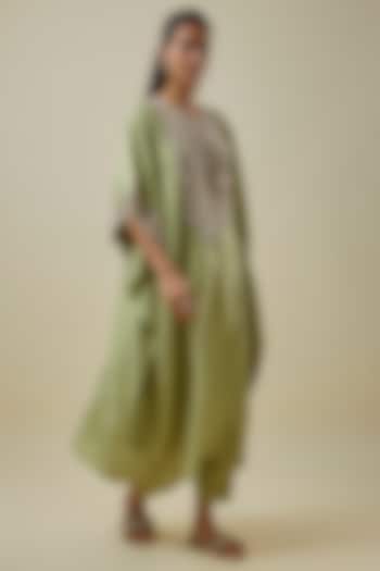 Sea Green Silk Zari Work Kaftan Set by Prisho at Pernia's Pop Up Shop