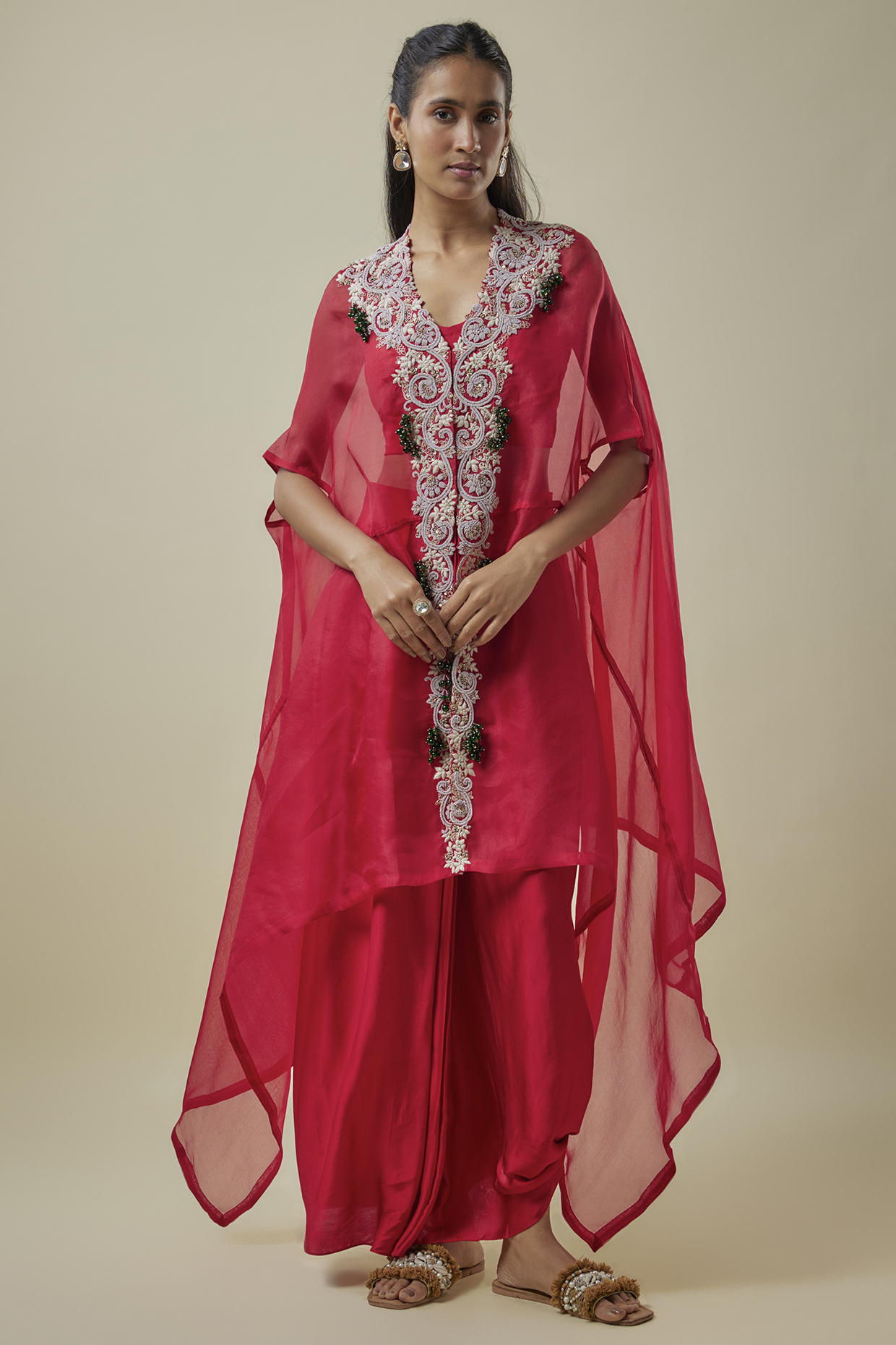 Red Organza Dori Work Kaftan Set by Prisho at Pernia's Pop Up Shop