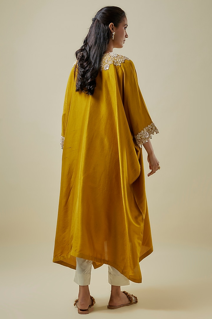Mustard Silk Resham Work Kaftan Set by Prisho at Pernia's Pop Up Shop