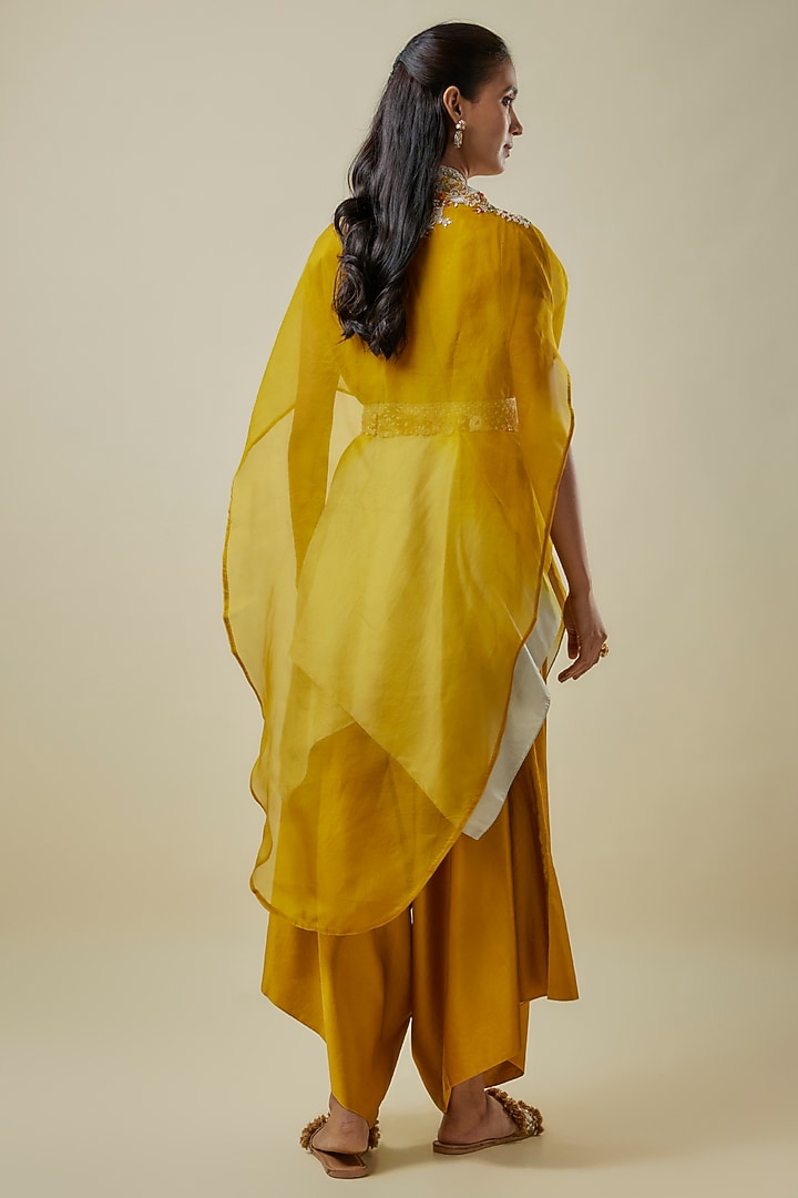 Mustard Organza Thread Work Cape Set by Prisho at Pernia's Pop Up Shop