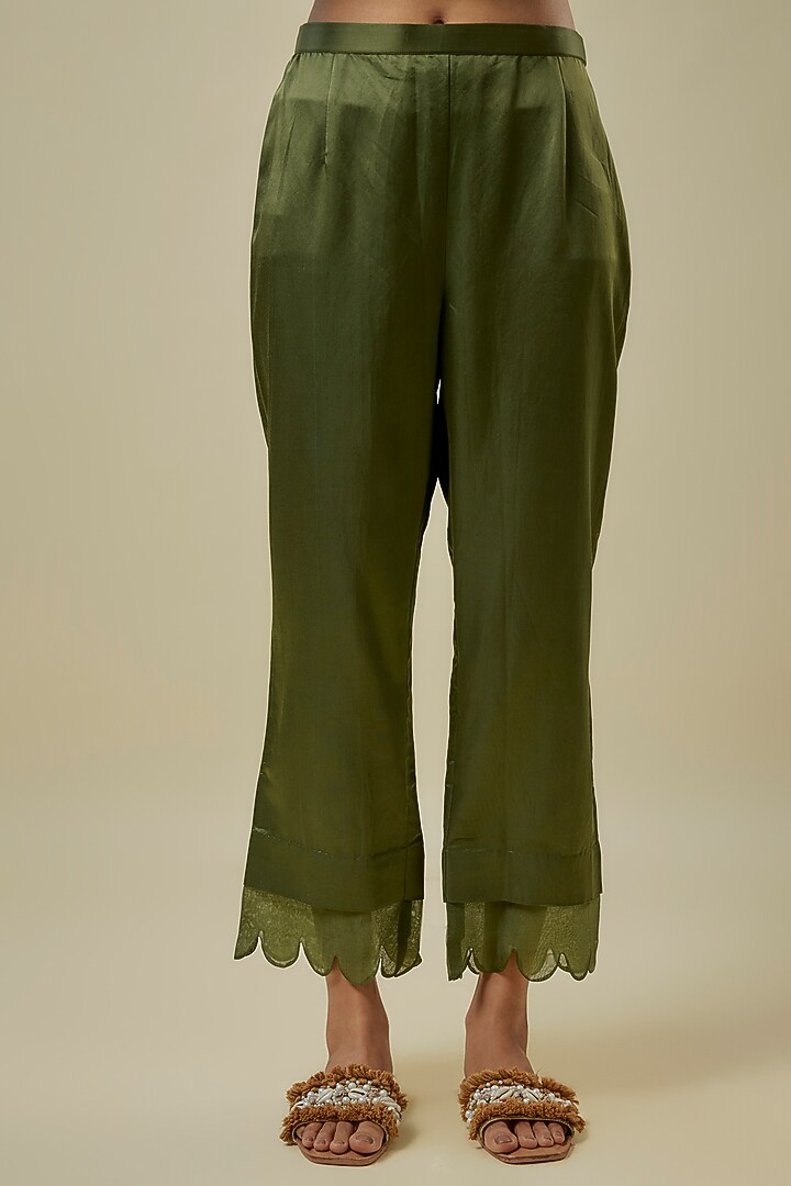 Green Silk Pitta & Zari Work Kurta Set by Prisho at Pernia's Pop Up Shop