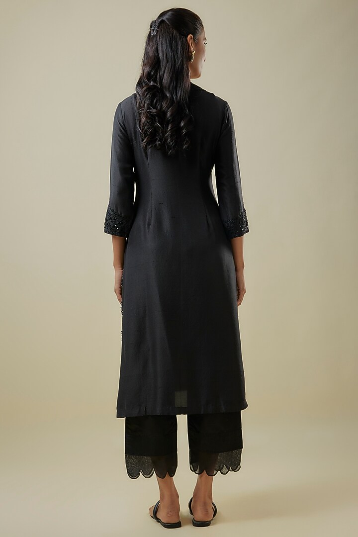 Black Silk Resham Work Kurta Set by Prisho at Pernia's Pop Up Shop