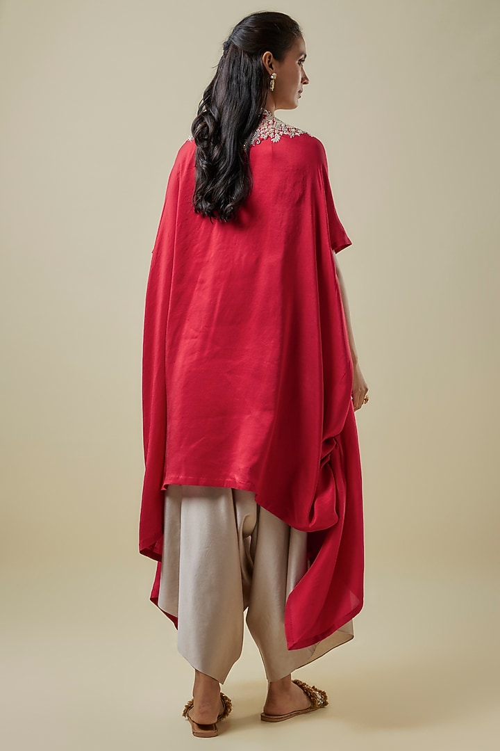 Red Silk Resham Work Kaftan Set by Prisho at Pernia's Pop Up Shop