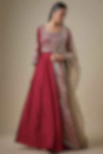 Red Silk Resham & Maal Work Bridal Anarkali Set by Prisho at Pernia's Pop Up Shop
