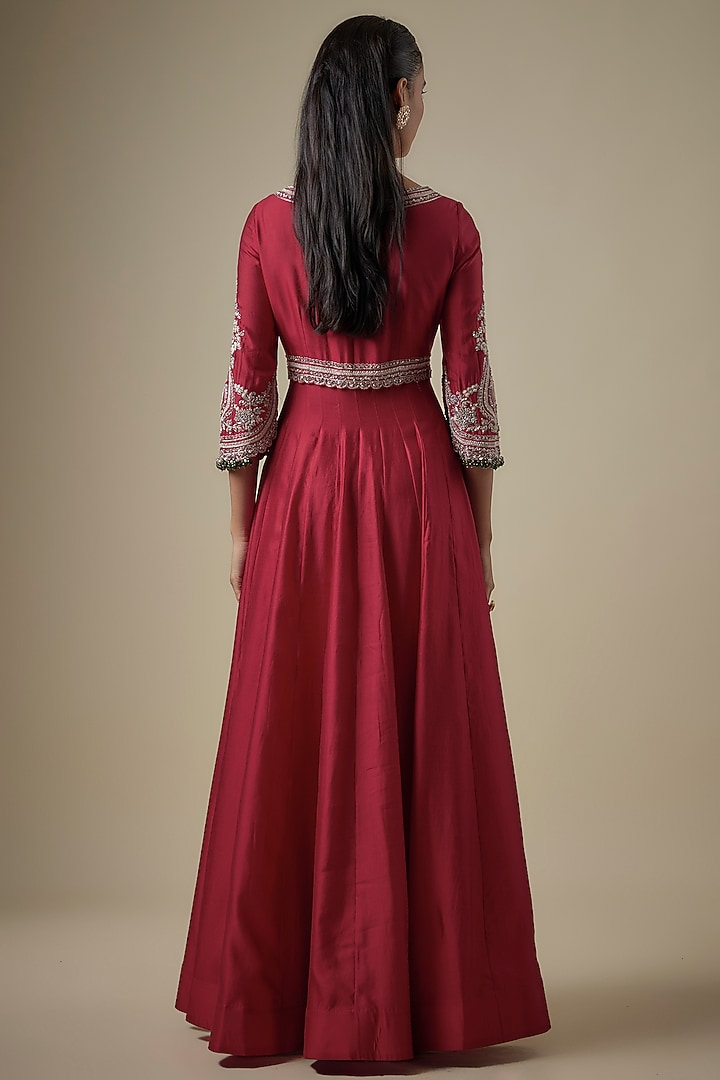 Red Silk Resham & Maal Work Bridal Anarkali Set by Prisho at Pernia's Pop Up Shop
