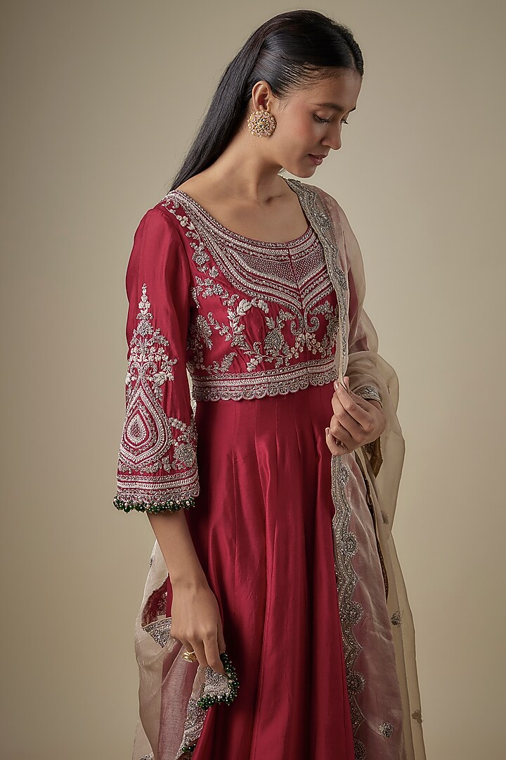 Red Silk Resham & Maal Work Bridal Anarkali Set by Prisho at Pernia's Pop Up Shop