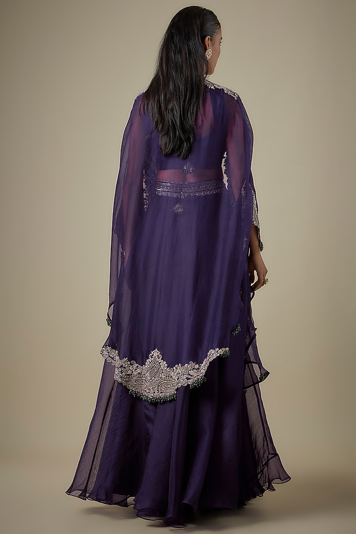 Dark Purple Organza Maal Work Cape Set by Prisho at Pernia's Pop Up Shop