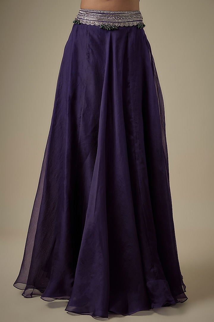 Dark Purple Organza Maal Work Cape Set by Prisho at Pernia's Pop Up Shop