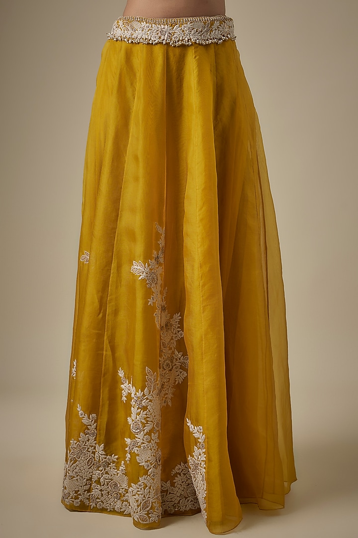 Mustard Organza Resham Work Cape Set by Prisho at Pernia's Pop Up Shop