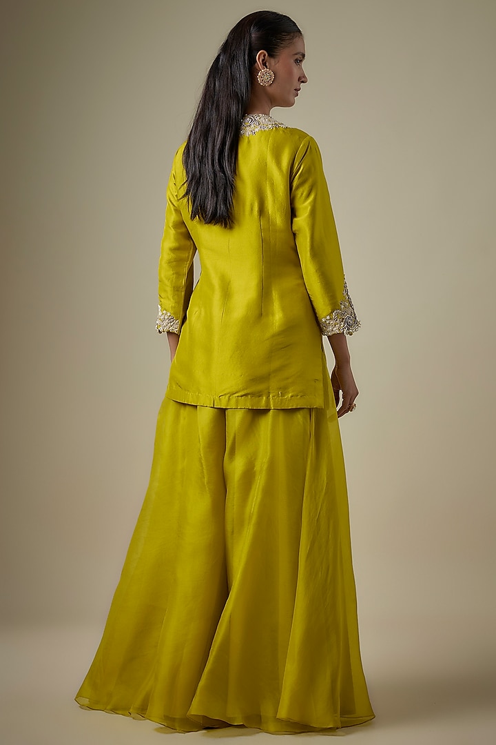 Lime Green Organza Wedding Sharara Set by Prisho at Pernia's Pop Up Shop