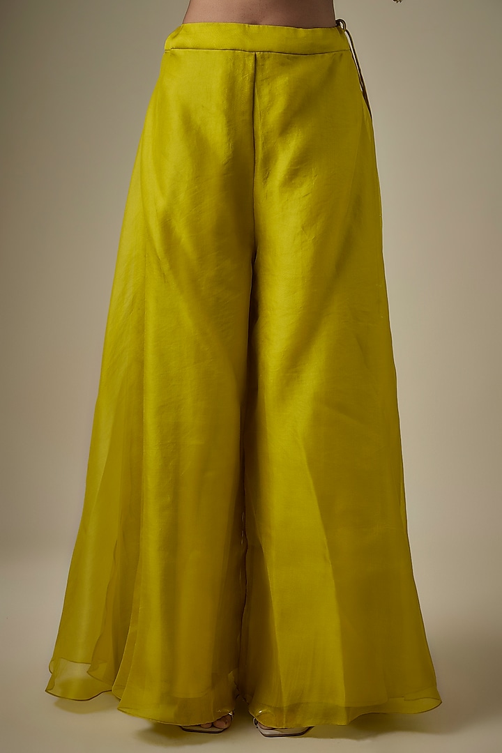 Lime Green Organza Wedding Sharara Set by Prisho at Pernia's Pop Up Shop