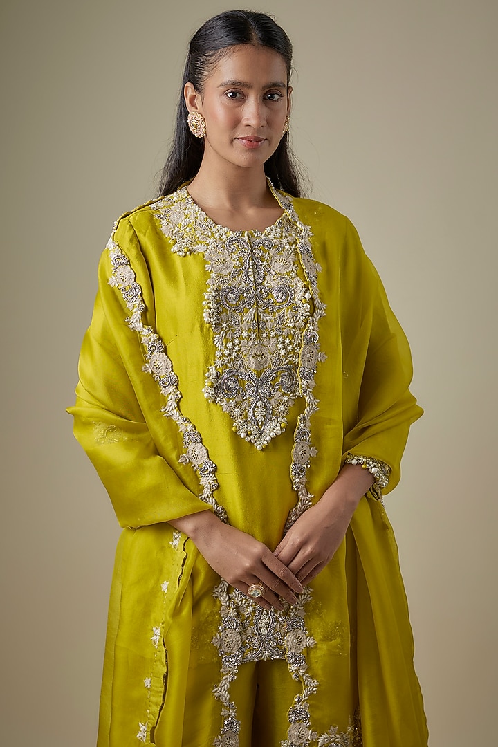 Lime Green Organza Wedding Sharara Set by Prisho at Pernia's Pop Up Shop