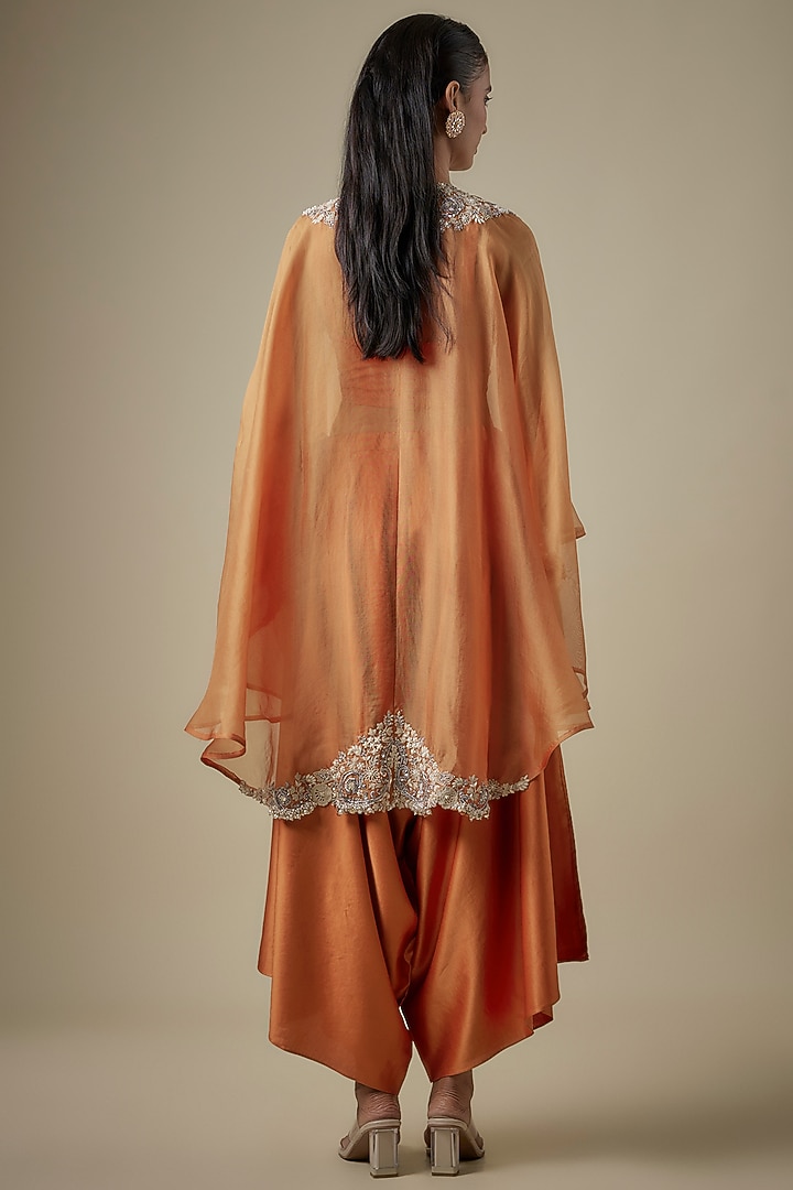 Rust Orange Organza Resham Work Umbrella Kaftan Set by Prisho at Pernia's Pop Up Shop