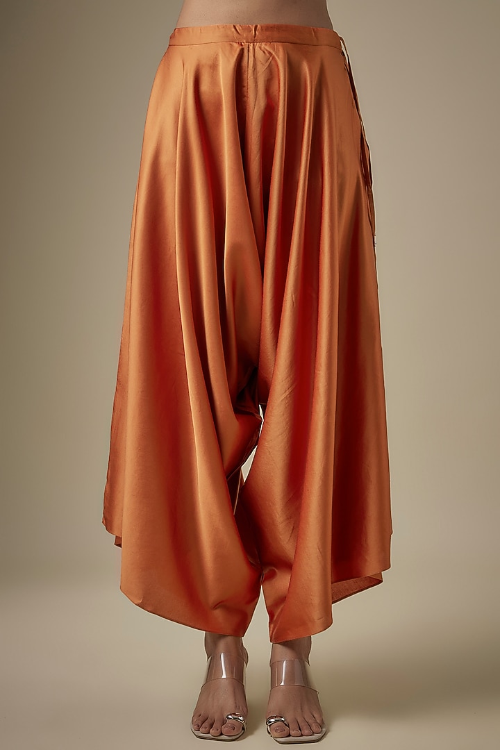 Rust Orange Organza Resham Work Umbrella Kaftan Set by Prisho at Pernia's Pop Up Shop