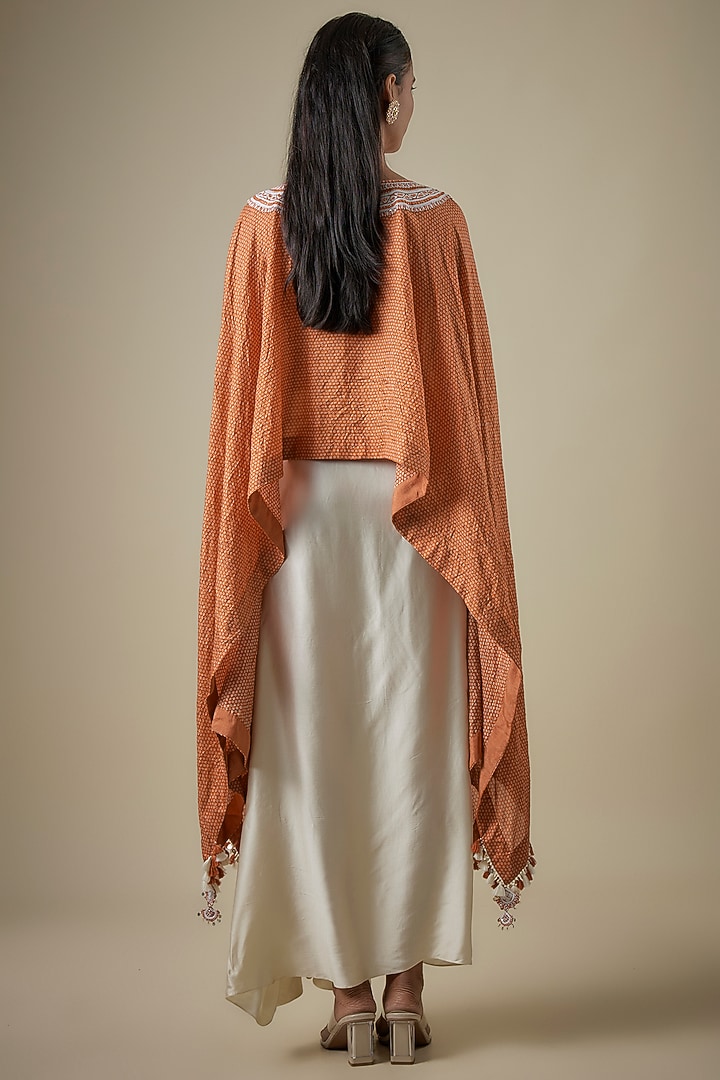 Rust Bandhej Resham Work Kaftan Set by Prisho at Pernia's Pop Up Shop