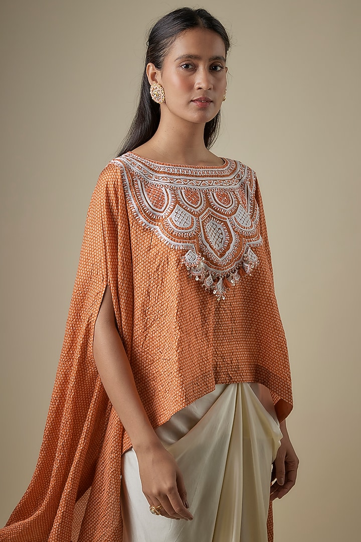 Rust Bandhej Resham Work Kaftan Set by Prisho at Pernia's Pop Up Shop