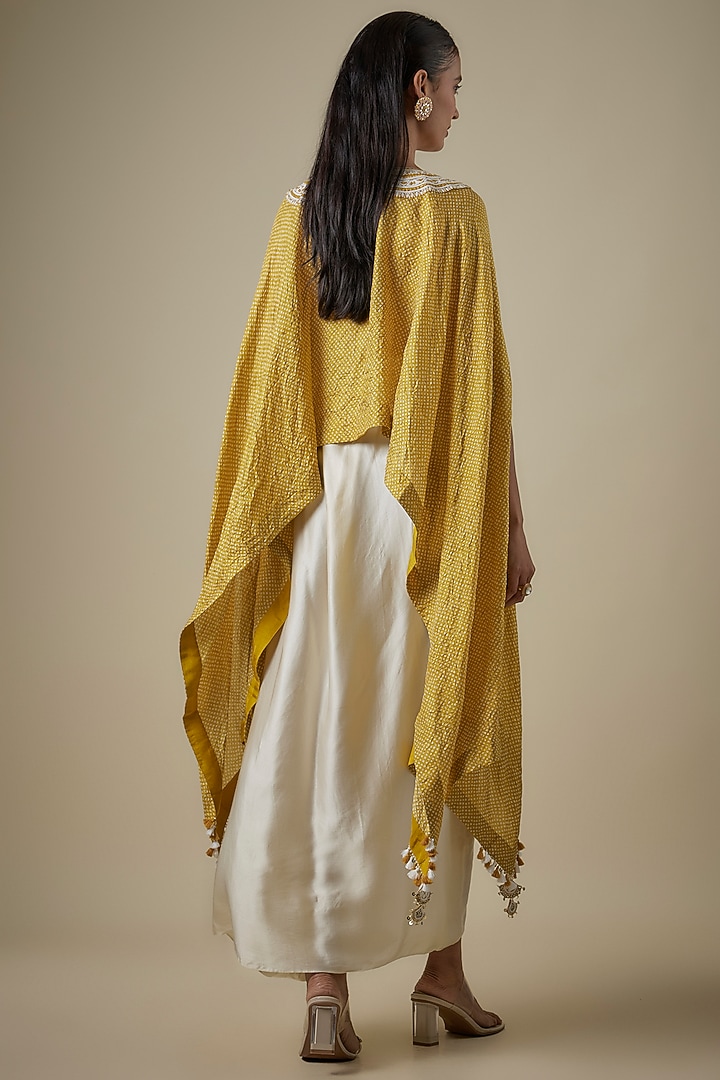 Mustard Bandhej Resham Work Kaftan Set by Prisho at Pernia's Pop Up Shop