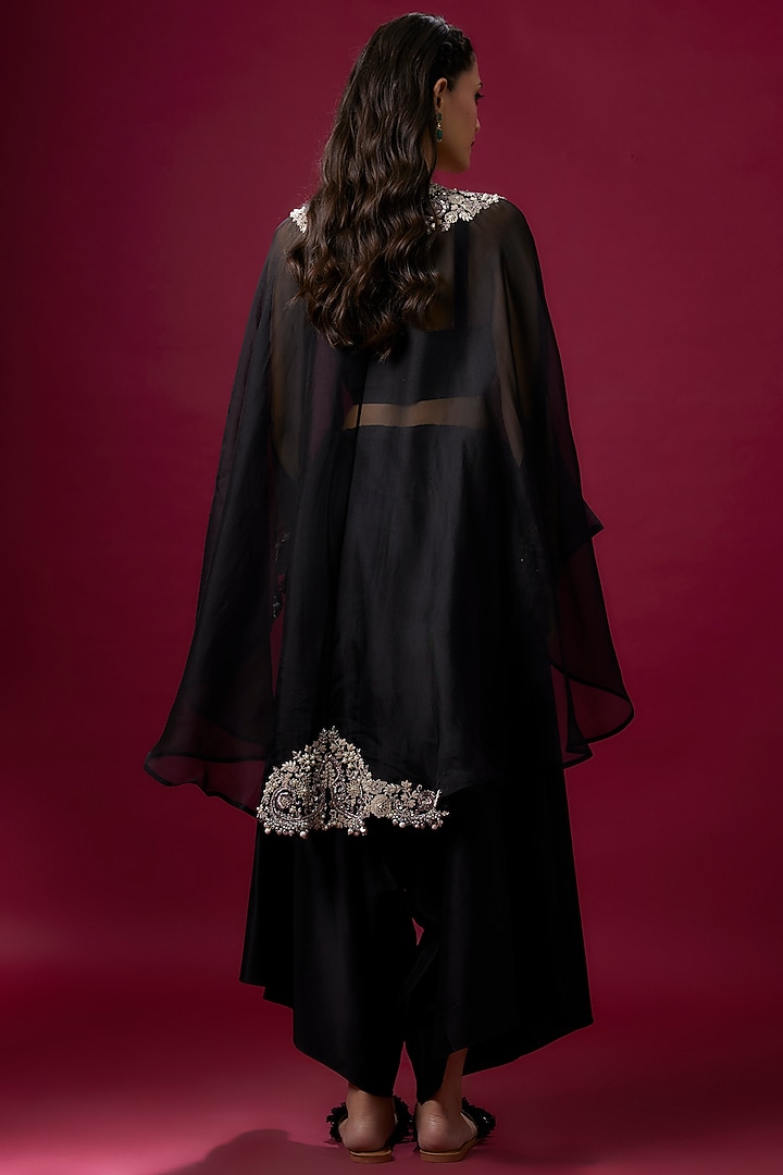 Black Organza Resham Work Umbrella Kaftan Set by Prisho at Pernia's Pop Up Shop